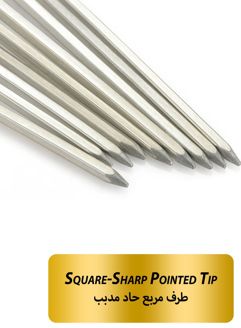 DBLEW 6 قطع من أسياخ الشواء المصنوعة من الفولاذ المقاوم للصدأ ذات رأس مربع مدبب مع مقبض خشبي أسود (50 سم) - Image 5