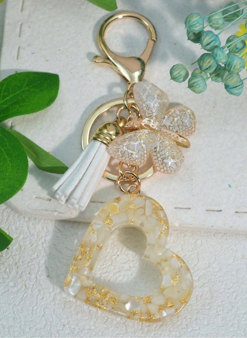 Keychain with Heart Shape and Clasp, Adorned with Abalone Shell Pendant - Image 1