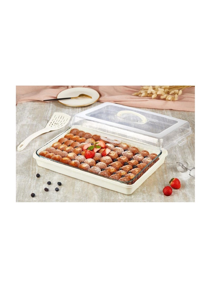 Plastic cake and bakery container with clear cover