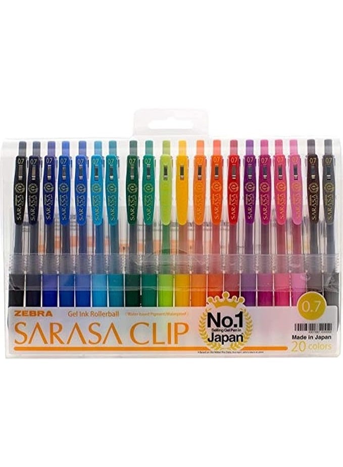 Zebra Sarasa Clip Gel Ink Ballpoint Pen, 0.7 mm 20-Pieces, Assorted Ink Colour - Image 1