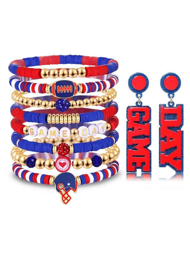 فالين أقراط سوار يوم اللعبة للنساء أساور كرة القدم سوار مطاطي من الخرز الأحمر والأسود باللون الأحمر والأزرق والأصفر والأرجواني إكسسوارات يوم الملعب مجوهرات أمهات يوم كرة القدم إكسسوارات ملابس هدايا (اللون E) - Image 1