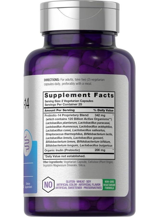 Horbäach Probiotics 120 Billion CFU | with Prebiotics for Women & Men | 50 Capsules | Vegetarian, Non-GMO & Gluten Free Supplement | by Horbaach - Image 2