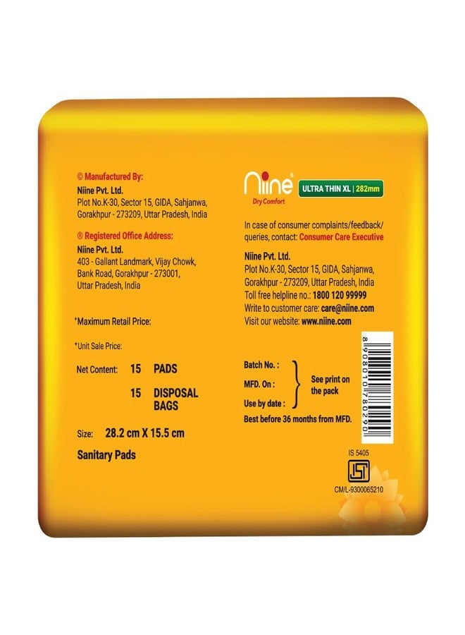 Niine Dry Comfort (XL, XL+) 45 Ultra-Thin Pads | Day & Night Protection | With Fluid Lock Gel & Comfortable |Disposable Bags| for Heavy Flow - Combo of 2 - Image 2