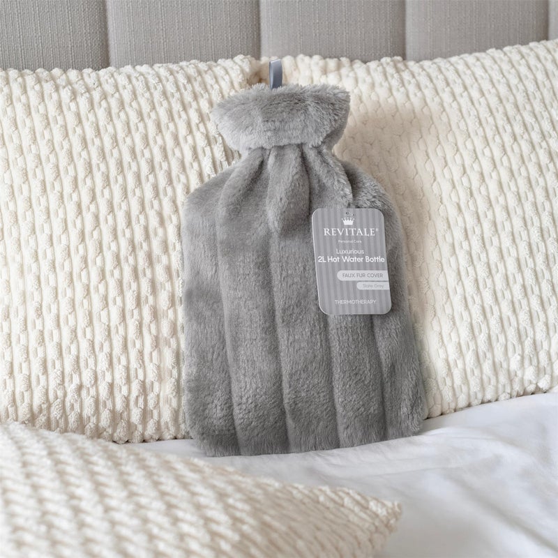 Revitale Luxury Cosy Hot Water Bottle 2 Litre, Soft Cover, Single Ribbed Natural Rubber 2025, British Standard BS1970:2012, Durable & Leak-Resistant (Slate Grey) - Image 2