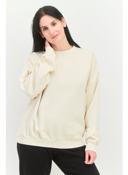 Women Sportswear Fit Long Sleeves Running Sweatshirt, Beige