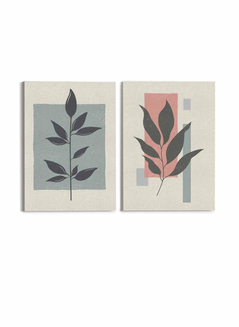 LOWHA Set of 2 Framed Canvas Wall Arts Stretched Over Wooden Frame, Abstract Botanical Flower Leaves Paintings, For Home, Living Room, Office Décor - Image 4