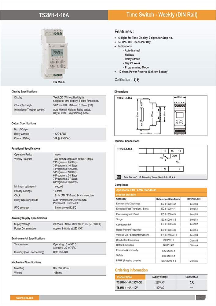 Selec Time Swich TS2M1-1-16A-230V - Image 1