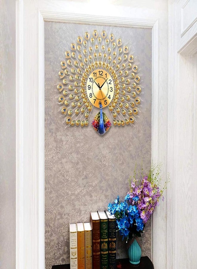 Zerolex Luxury Vintage Peacock Analog Wall Clock Large 70X65 Cm Fancy Modern Art | Decorative Wall Clocks For Living Room Non-Ticking Silent-10 Metal Dial (Peacock-Royal Gold) - Image 4