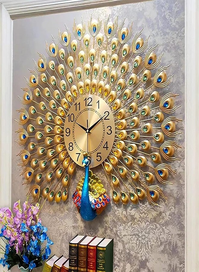 Zerolex Luxury Vintage Peacock Analog Wall Clock Large 70X65 Cm Fancy Modern Art | Decorative Wall Clocks For Living Room Non-Ticking Silent-10 Metal Dial (Peacock-Royal Gold) - Image 3