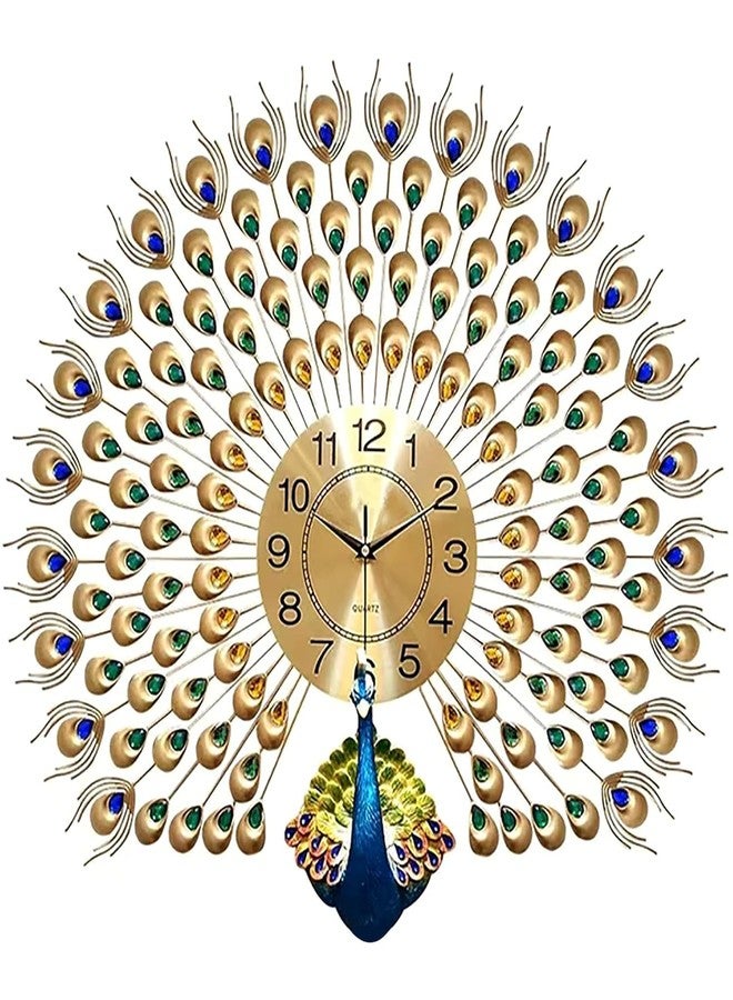 Zerolex Luxury Vintage Peacock Analog Wall Clock Large 70X65 Cm Fancy Modern Art | Decorative Wall Clocks For Living Room Non-Ticking Silent-10 Metal Dial (Peacock-Royal Gold) - Image 5