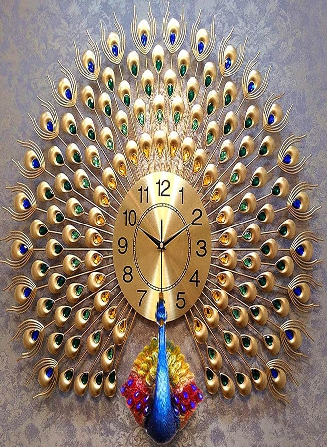 Zerolex Luxury Vintage Peacock Analog Wall Clock Large 70X65 Cm Fancy Modern Art | Decorative Wall Clocks For Living Room Non-Ticking Silent-10 Metal Dial (Peacock-Royal Gold) - Image 1