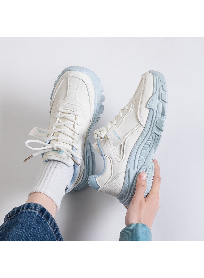 Pull Back Warrior Women's Thick Sole Dad Sneakers  New Casual Sports Shoes Wbn0580 Beige Blue Size 35 - Image 3