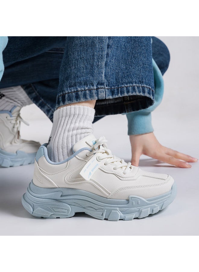 Pull Back Warrior Women's Thick Sole Dad Sneakers  New Casual Sports Shoes Wbn0580 Beige Blue Size 35 - Image 5