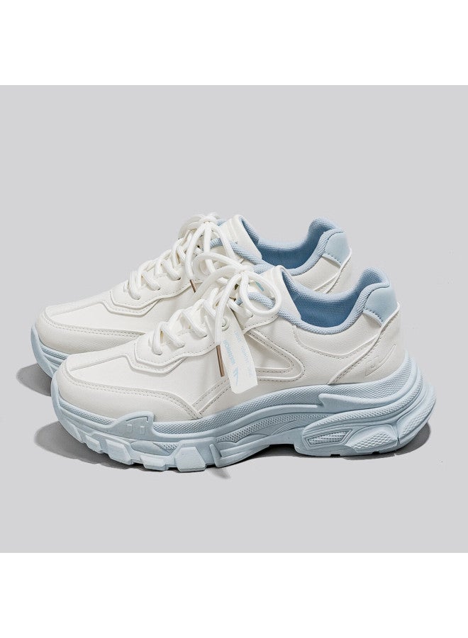 Pull Back Warrior Women's Thick Sole Dad Sneakers  New Casual Sports Shoes Wbn0580 Beige Blue Size 35 - Image 1