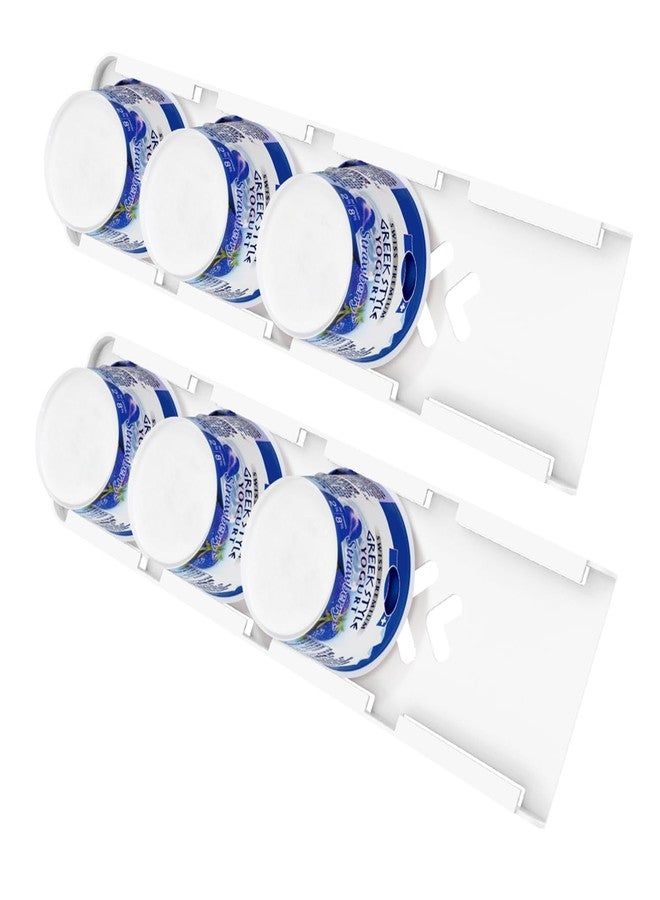 Sophico Yogurt Organizer for Fridge, 4 Capacity Yogurt Sliders for Refrigerator, Yogurt Holder with Adhesive Tapes for 3.75 Inch Yogurt, Greek and Vegan Yogurt (White,2 Pack) - Image 1