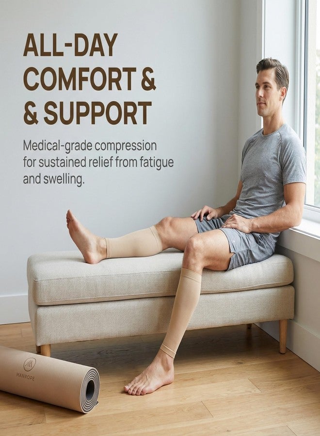 MGANG Plus Size Calf Compression Sleeves (2 Pairs), 20-30mmHg Footless Compression Socks for Men Women, Leg Sleeves for Shin Splints Pain Relief, Varicose Veins, Edema, Nursing, Travel, Running, Beige 5XL - Image 4