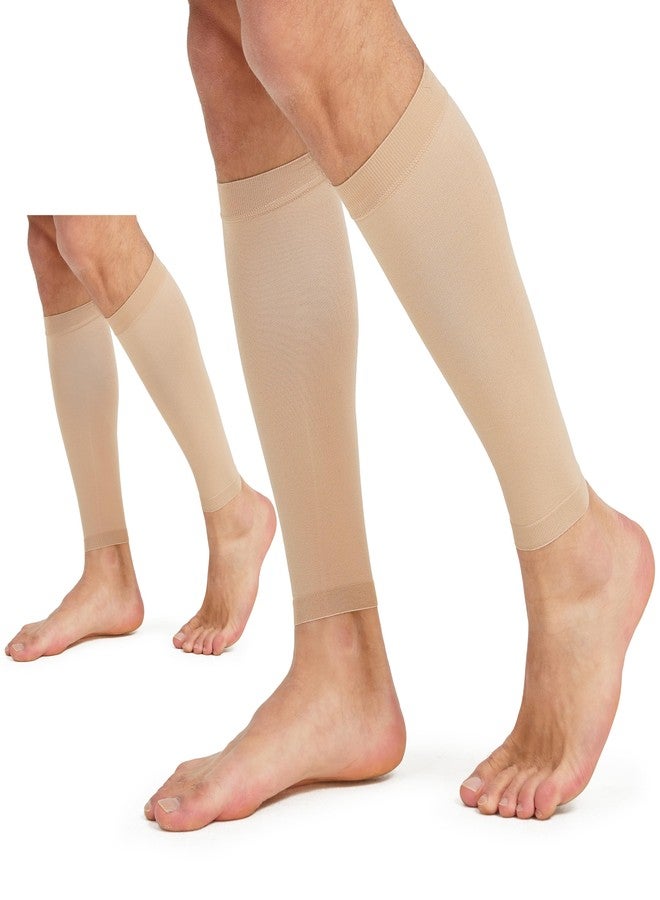 MGANG Plus Size Calf Compression Sleeves (2 Pairs), 20-30mmHg Footless Compression Socks for Men Women, Leg Sleeves for Shin Splints Pain Relief, Varicose Veins, Edema, Nursing, Travel, Running, Beige 5XL - Image 1