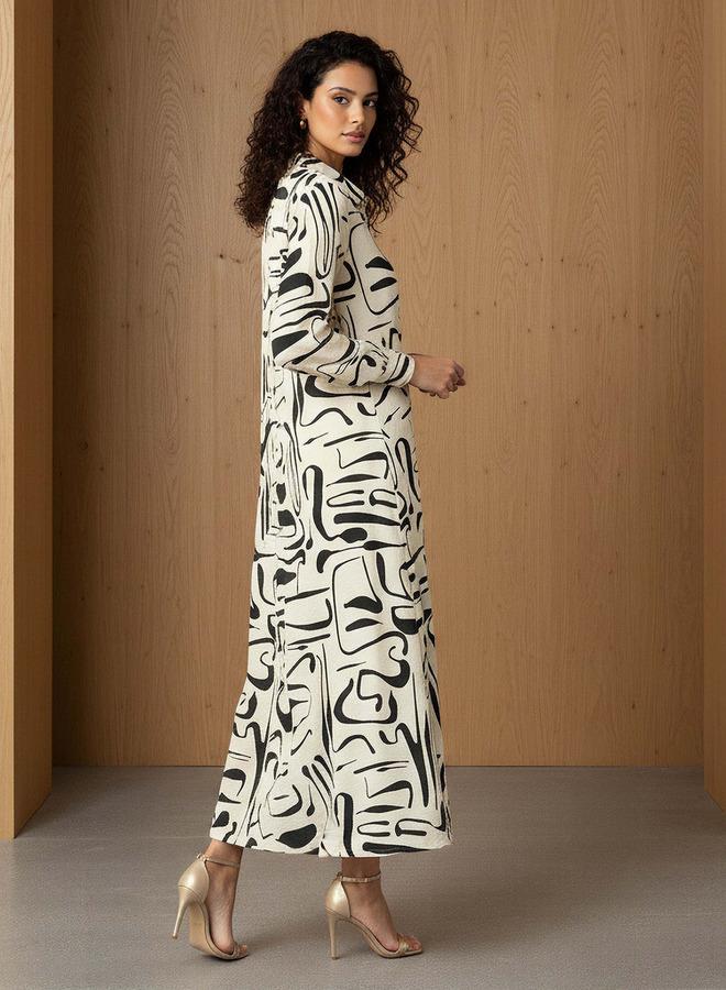Iconic Printed Shirt Women Dress with Collar - Image 3