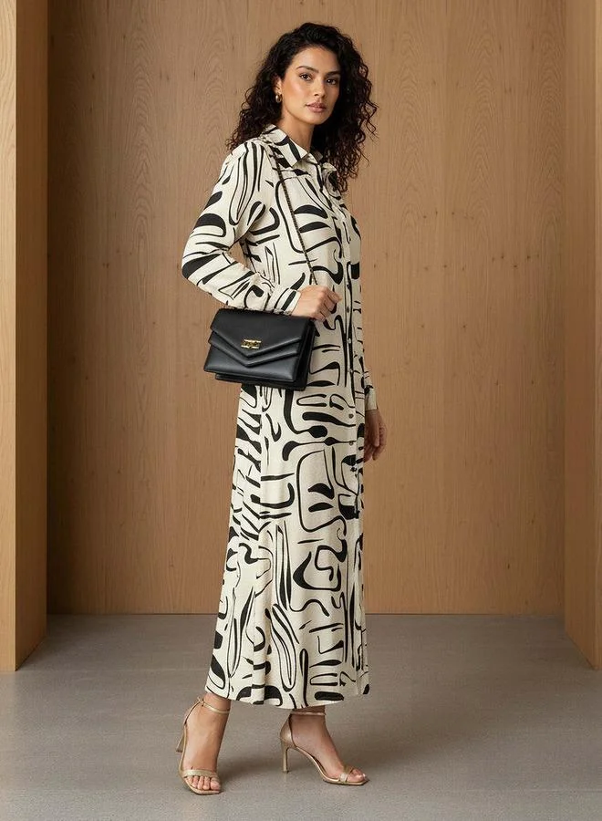 ايكونيك فستان قميص نسائي مطبوع أيقوني بياقة