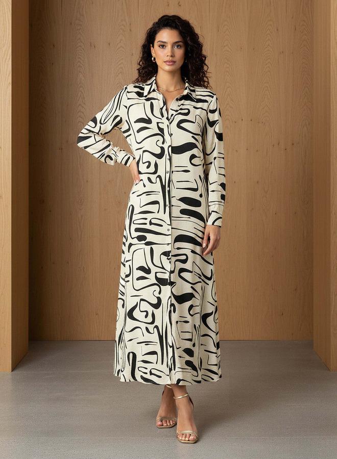 Iconic Printed Shirt Women Dress with Collar - Image 1