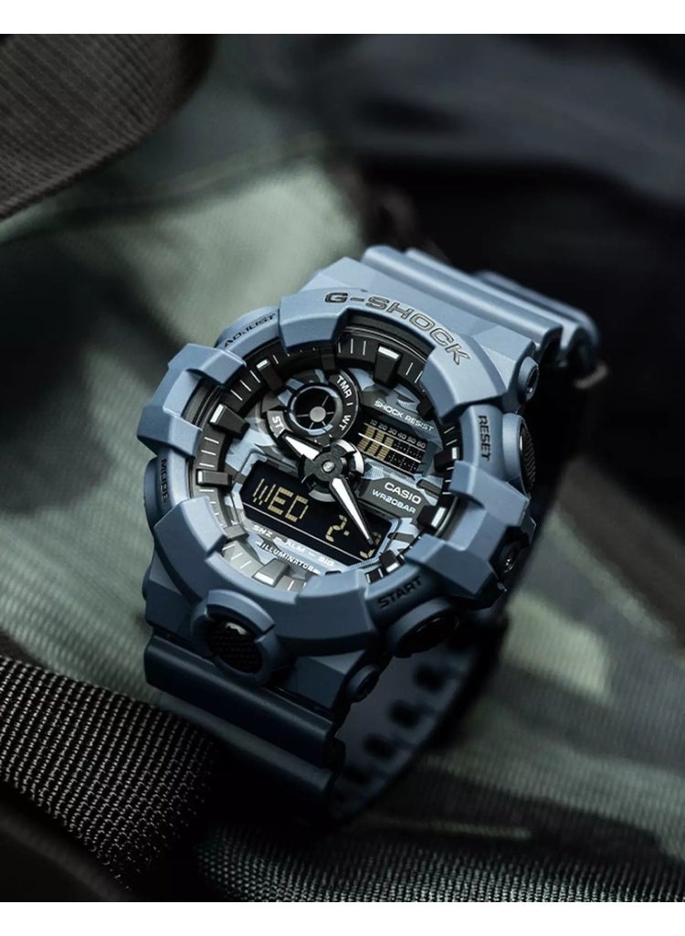 CASIO G-SHOCK GA-700CA-2ADR Analog-Digital Men’s Watch, Shock Resistant, 200M Water Resistant, Blue Camouflage Resin Strap - Image 4