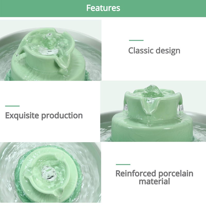 Wonder Creature Ceramic Cat Water Fountain, 2.1L/71oz Cupcake Cat Fountain for Dog and Cat Indoor, 2 Ultra Quiet Pumps (Green) - Image 2