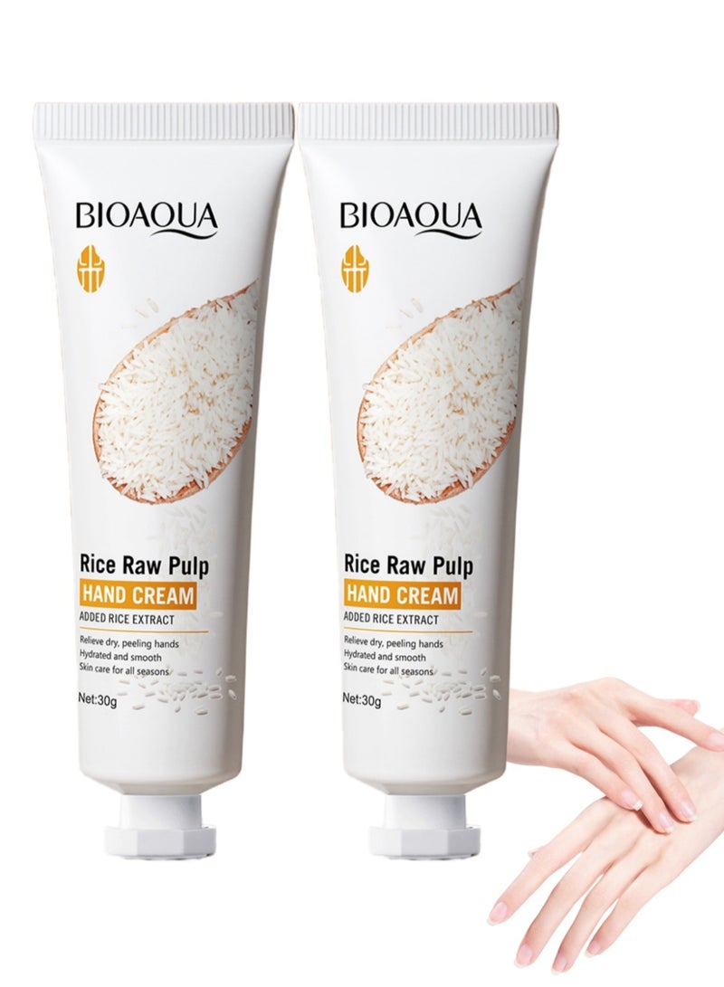 BIOAOUA 2-PACKS Rice Puree Hand Cream,, Fast Absorbing Anti Ageing Hand Cream, Smooth And Soft Skin Crack Repair Cream To Remove Wrinkles Darkness 30g*2 - Image 1