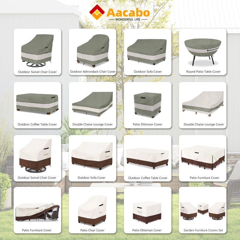Aacabo Patio Furniture Cover for 5 Pieces Set-Waterproof 600D Oxford Fabric Cover for 5 PCS Outdoor Sets Wicker Metal Couch Rocking Glider Swivel Chairs Ottomans Sectional Sofa Dining Chair Beige - Image 4