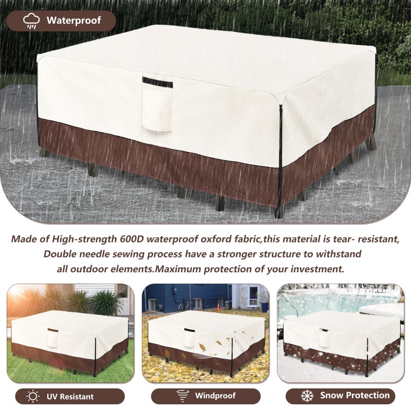 Aacabo Patio Furniture Cover for 5 Pieces Set-Waterproof 600D Oxford Fabric Cover for 5 PCS Outdoor Sets Wicker Metal Couch Rocking Glider Swivel Chairs Ottomans Sectional Sofa Dining Chair Beige - Image 5