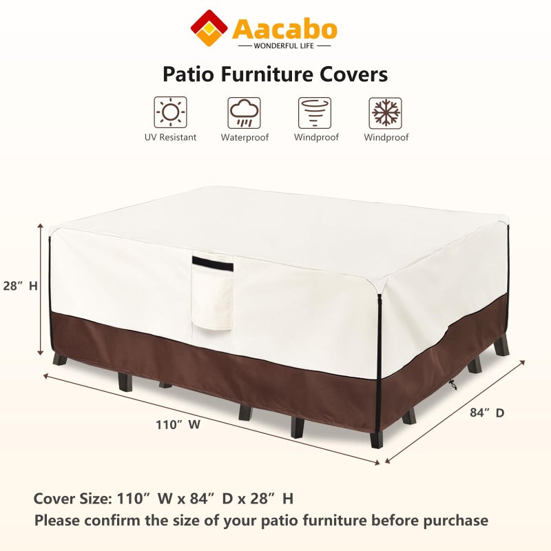 Aacabo Patio Furniture Cover for 5 Pieces Set-Waterproof 600D Oxford Fabric Cover for 5 PCS Outdoor Sets Wicker Metal Couch Rocking Glider Swivel Chairs Ottomans Sectional Sofa Dining Chair Beige - Image 2