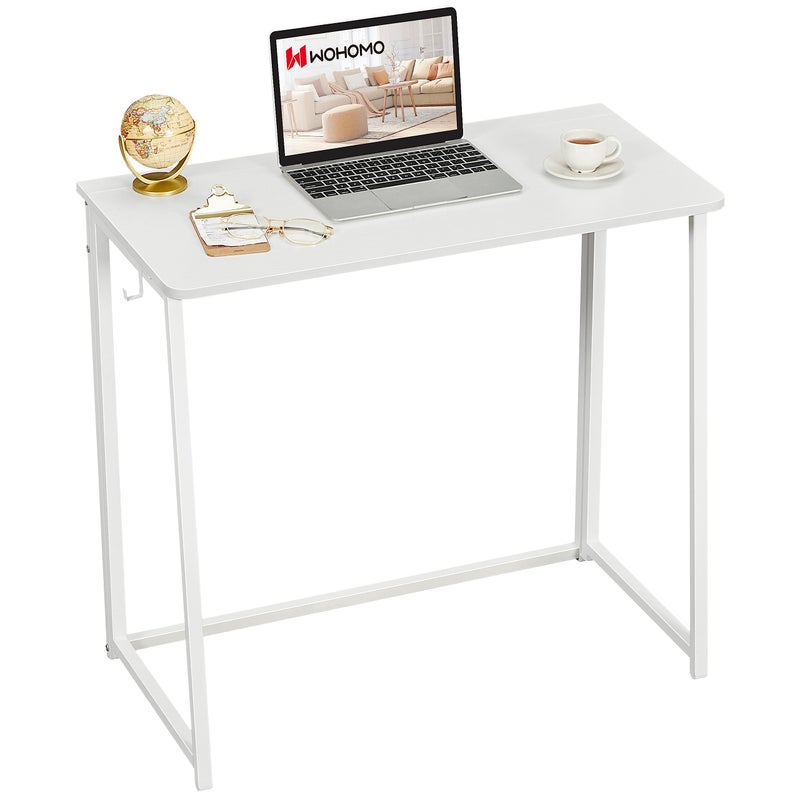WOHOMO Folding Desk80cm Small Desk for Small SpacesEasy Assemble Foldable Computer Desk for LaptopMini Portable Working Table Narrow Wooden Writing Workstation for Home OfficeWhite