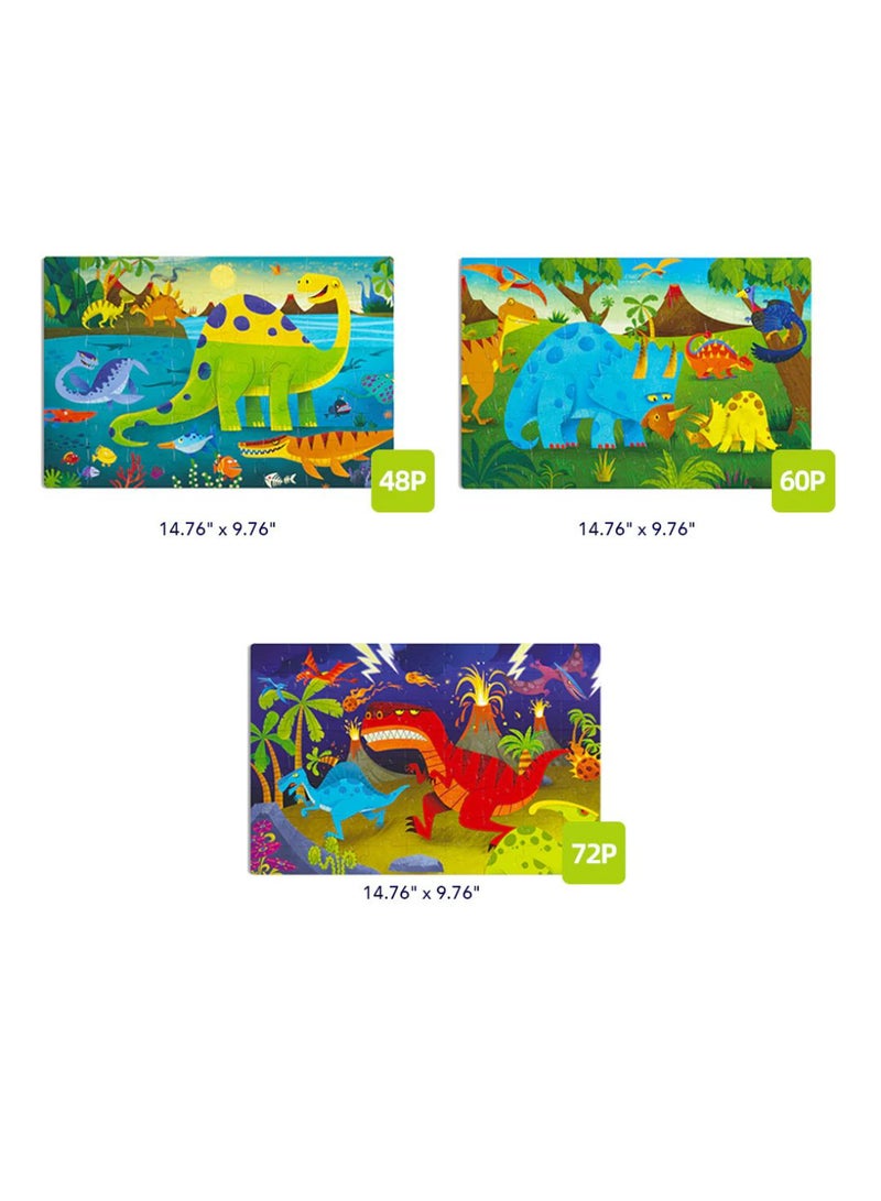 MiDeer Level Up! Puzzles with Storage Bag – Level 4 Dinosaur’s World Puzzle Set for Kids Ages 4+ | 3 Progressive Jigsaw Puzzles 48–72 Pieces | Educational Dinosaur Toy | Prehistoric Learning Puzzle for Boys & Girls  - Image 3