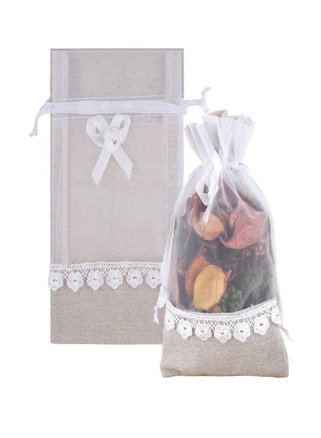 SumDirect Rose Drawstring Burlap Bag - 20pcs 4x6 Inch Lace Jute Organza Favor Gift Bags, Sheer Linen Favor Bags for Wedding - Image 1