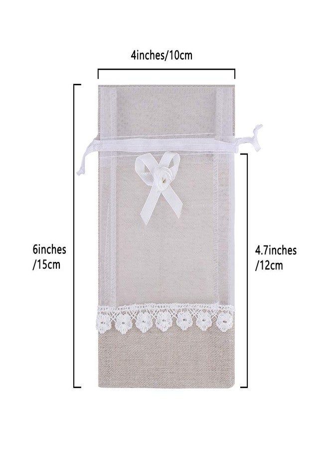 SumDirect Rose Drawstring Burlap Bag - 20pcs 4x6 Inch Lace Jute Organza Favor Gift Bags, Sheer Linen Favor Bags for Wedding - Image 2