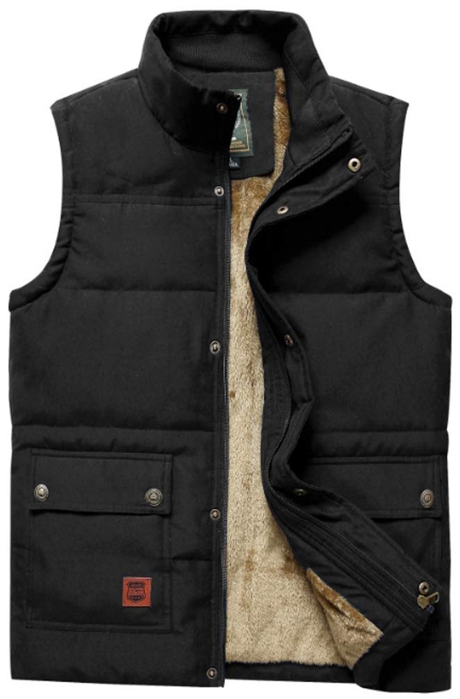 Vcansion Men's Outdoor Casual Stand Collar Thicken Qulited Fleece Jacket Vest Padded Lightweight Down Cotton Vest Coat Black US L - Image 1