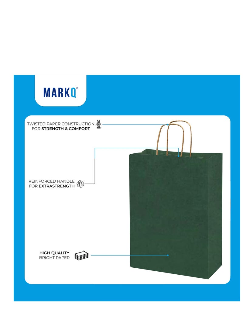 MARKQ Dark Green Paper bags with handles 33 x 26 x 12 cm Large Kraft Gift bags for Birthday Party Supplies, Weddings, Shopping, Presents (12 Bags)  - Image 4