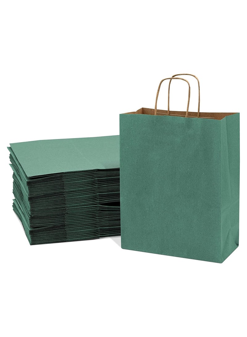 MARKQ Dark Green Paper bags with handles 33 x 26 x 12 cm Large Kraft Gift bags for Birthday Party Supplies, Weddings, Shopping, Presents (12 Bags) - Image 1
