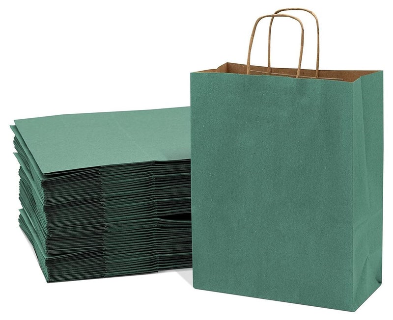 MARKQ Dark Green Paper bags with handles 33 x 26 x 12 cm Large Kraft Gift bags for Birthday Party Supplies, Weddings, Shopping, Presents (12 Bags) - Image 1