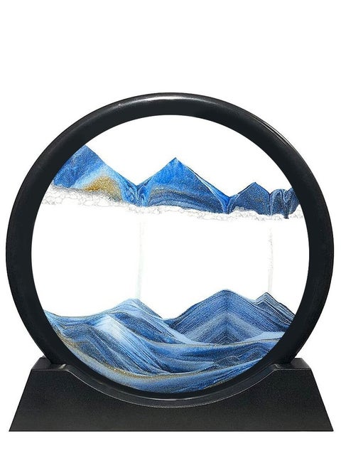 Round Glass 3D Deep Moving Sandscapes with Display Small Blue