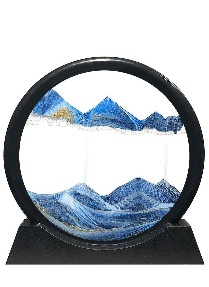 Round Glass 3D Deep Moving Sandscapes with Display Small Blue