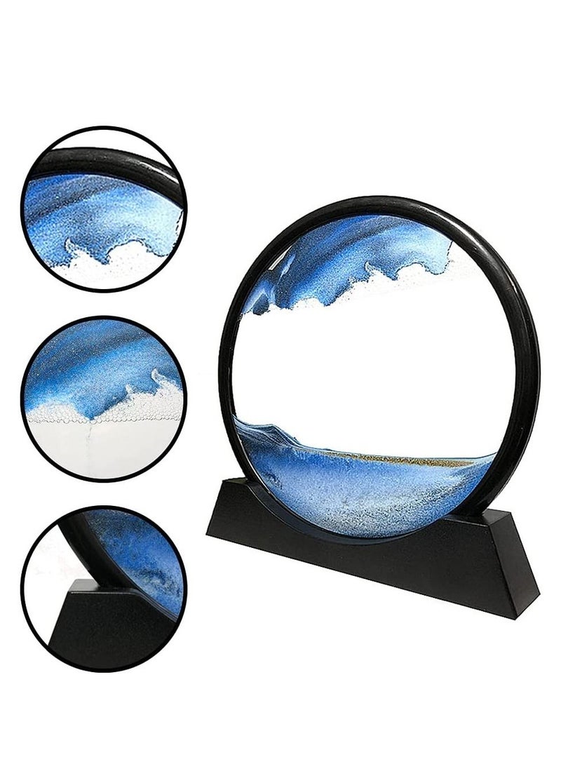 Round Glass 3D Deep Moving Sandscapes with Display Small Blue