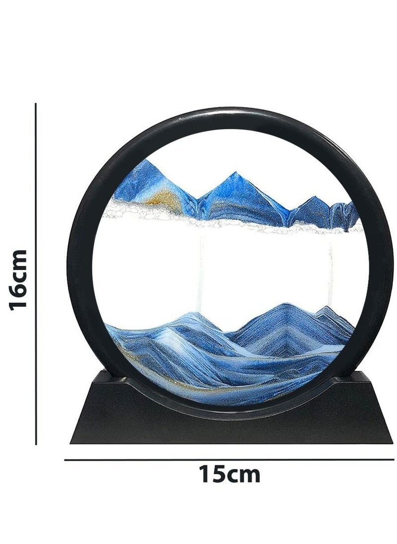 Round Glass 3D Deep Moving Sandscapes with Display Small Blue