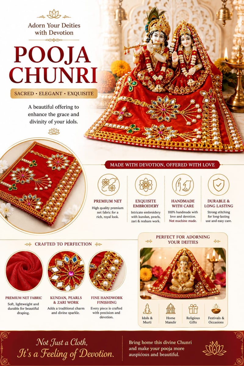 Aksharveda Small Chunri 10.5×5.5 Inch – Traditional Pooja & Idol Decoration Chunri - Image 3
