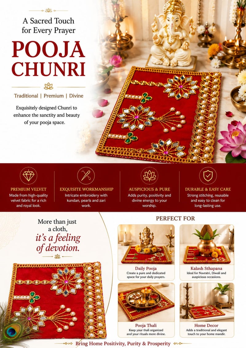 Aksharveda Small Chunri 10.5×5.5 Inch – Traditional Pooja & Idol Decoration Chunri - Image 2