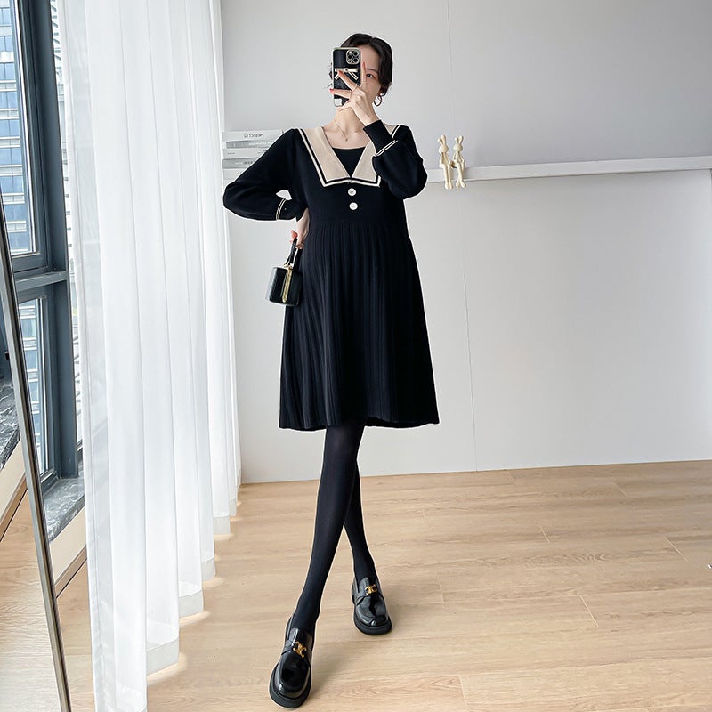 Chic Maternity Dress and Leggings Set for Fall apricot sweater  - Image 5