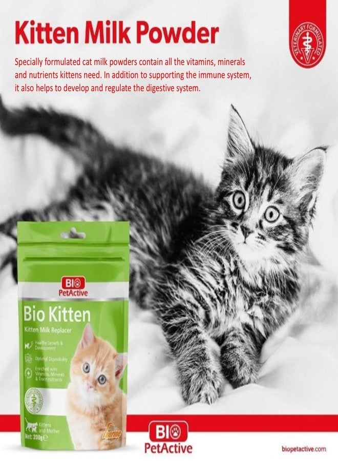 بايو بت أكتيف بديل حليب القطط Bio Pet Active - مسحوق حليب سهل الهضم مع فيتامينات ومعادن وتورين للقطط الصغيرة وأمهاتها، 7.05 أونصة - Image 2
