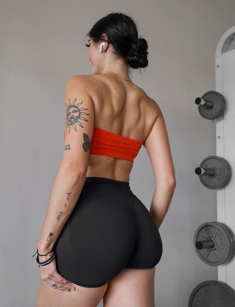 Niipty 3 Pack Workout Gym Shorts Women Scrunch Butt Lifting Seamless High Waist Yoga Booty Shorts for Women - Black+Grey+Navy L - Image 4