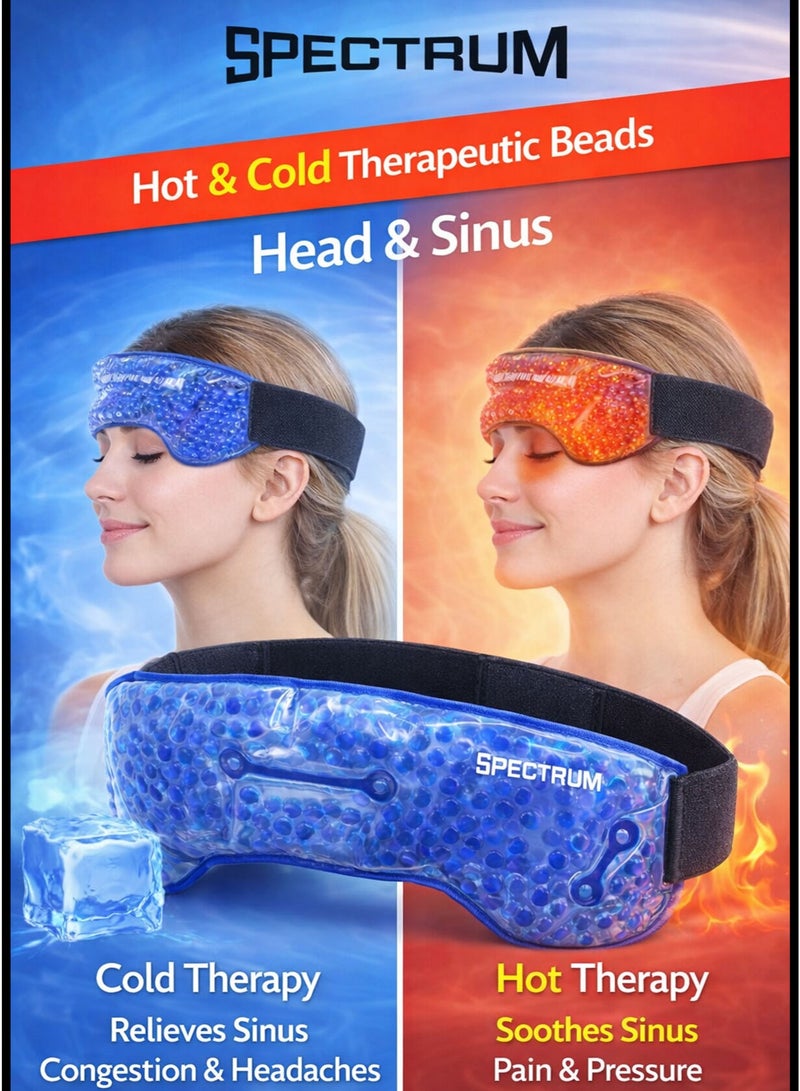 Spectrum Head & Sinus Hot & Cold Therapeutic Gel Beads Pack 29.5x9cm – Reusable Ice Pack & Heat Compress Wrap with Adjustable Strap – Migraine Relief, Sinus Pressure, Headache, Congestion, Fever & Tension Pain Therapy – Blue - Image 2