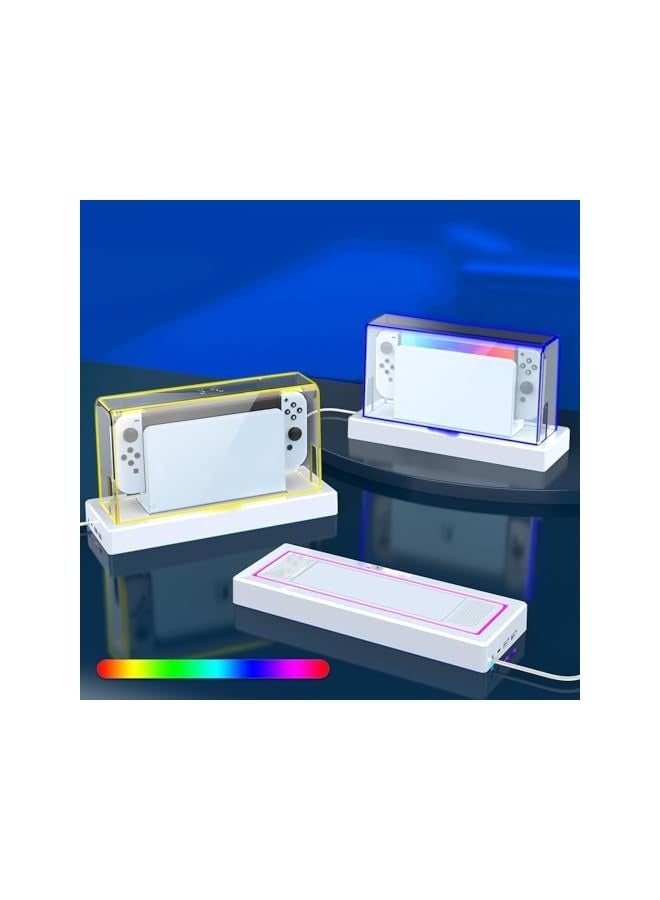 PROMASS Switch Dust Cover, with 16 LED Colors Light Base, Fit for Nintendo Switch/OLED, Acrylic Clear Display Box Anti-Scratch Waterproof Slim Dock Case, Cool Switch Accessories(with Remote) - Image 3