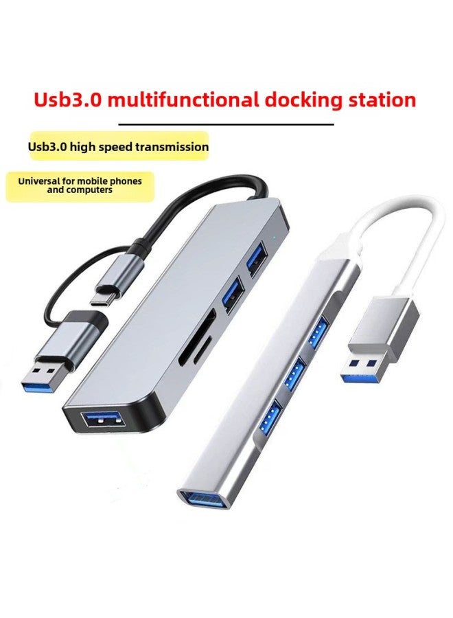 Expansion Dock Type-c Interface One-to-two USB3.0 Five-in-one Multifunctional Docking Station Hub Computer-Number Of Interfaces:USB To 4USB Gray Belt Line  - Image 2